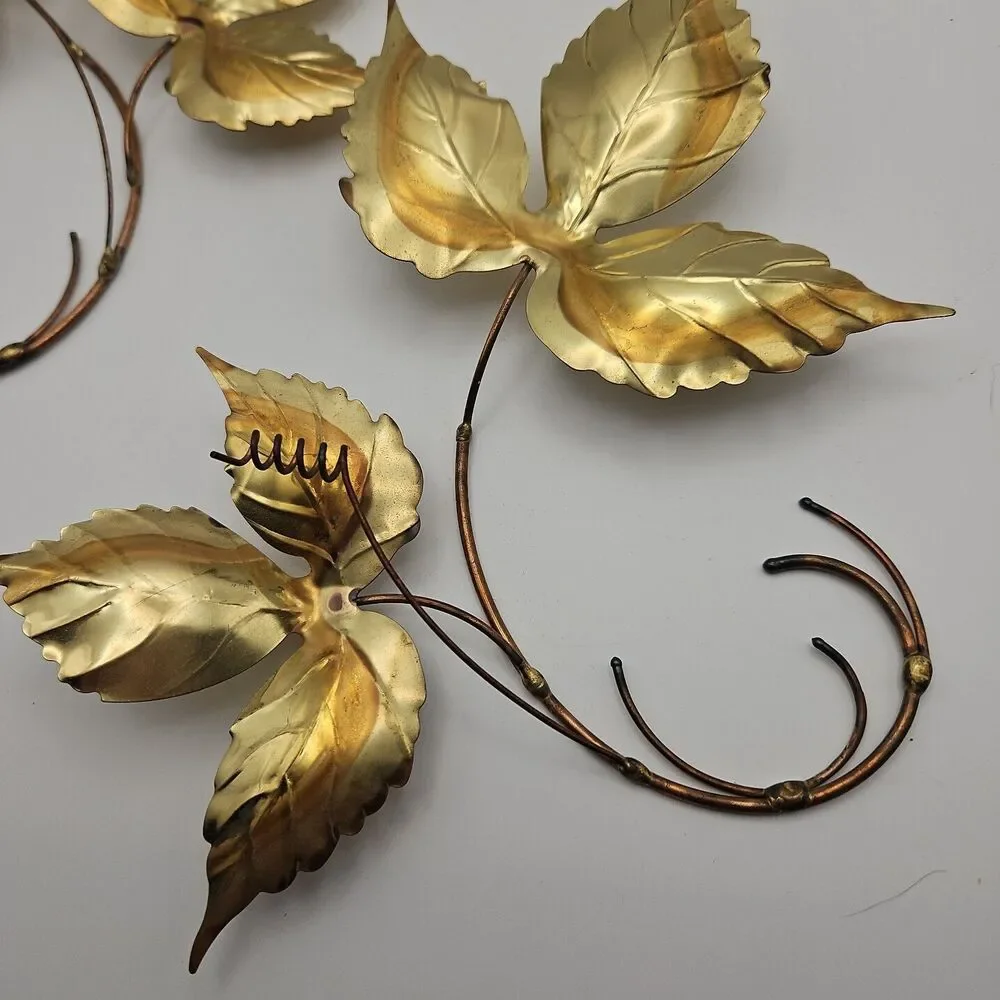 Vtg Gold Bronze Color Leaves Metallic Wall Hanging Home Floral Decor MCM